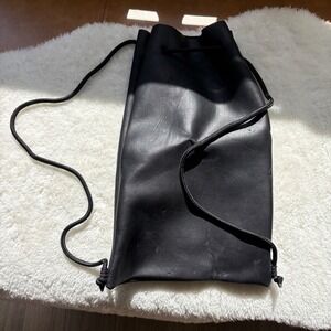 Black  Neoprene Drawstring Backpack Shoulder Bag Minimalist Gym Sack